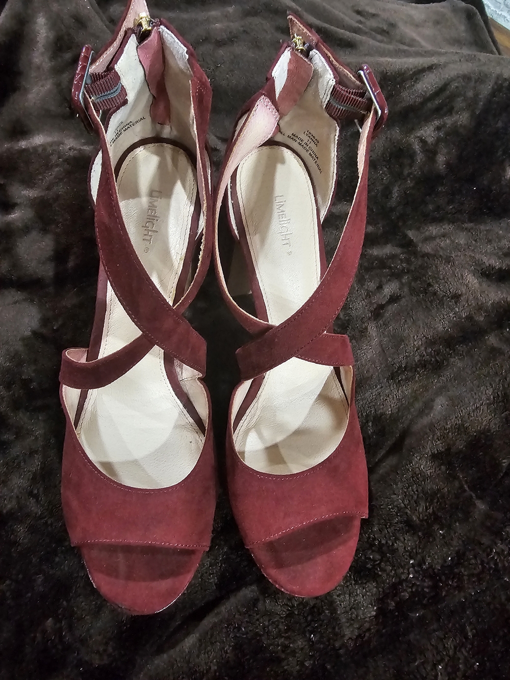 Limelight Burgundy Suede Crisscross Ankle Strap Heels